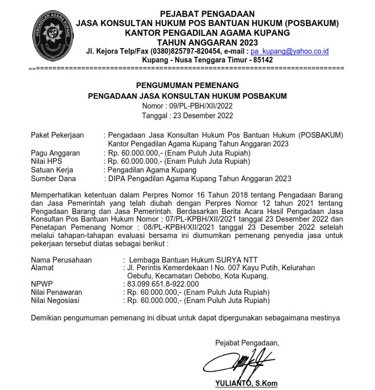 pengumuman pemenang posbakum 2023